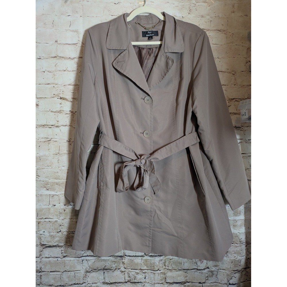 Dennis Basso Womens Taupe Lightweight Belted Trench Coat Large Button Front